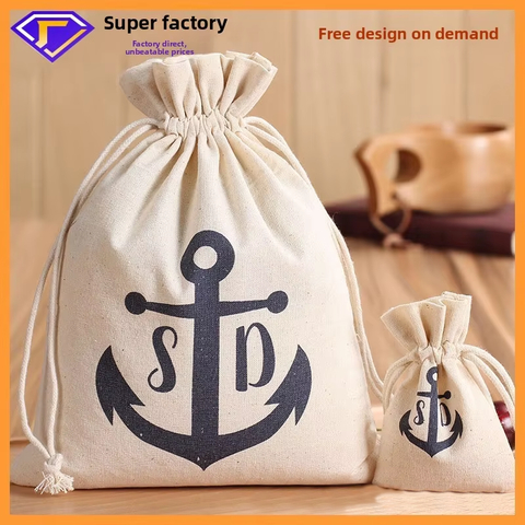 Customized Logo Printed Cotton Linen Drawstring Bags Double Drawstring Shopping Gifts Bag Canvas Cotton Bags