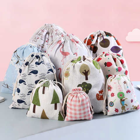Eco Fabric Gift Bag Drawstring Jewelry Packing Bag Cotton Canvas Custom Print Logo Organic Cotton Jute Drawstring Bag