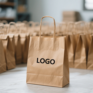 Eco-friendly Recycled Brown Handle Kraft Paper Bags Luxury Custom Food Takeaway & Gift Craft Packaging With Custom logo