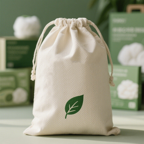 Organic & Recycled Cotton Dust Bag Custom Logo Screen Printed Natural Herringbone/Twill Fabric for Eco-Friendly Brand Packaging