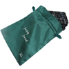 Custom Dark Green Satin Drawstring Bags with Embroidery Smooth Silk Lingerie Dust Storage Stylish Gift Satin Bags
