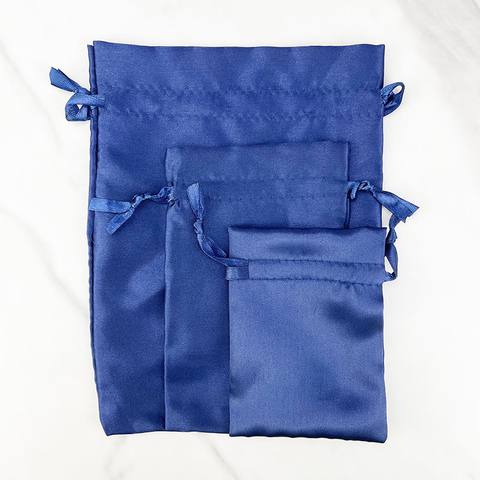 High Quality Custom Silk Drawstring Bags Blue Drawstring Gift Satin Silk Bags With Logo for Clothes