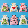 Custom Cute Mini Cotton Jewelry Pouch Printing Frog Star Heart for Small Rings Earrings Charms Party Favor Packing