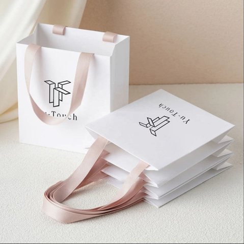 High Quality Ribbon Handles Paper Bag Jewellery Luxury Wedding Gift Shopping Bag Custom Logo Printed Paper Jewelry Bags
