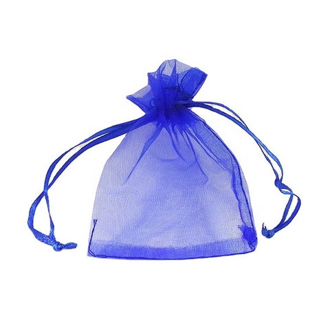 Cheap 7*9cm Royal Blue Organza Gift Drawstring Bag Jewelry Pouch with logo