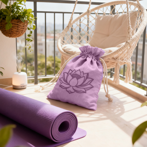 Large Purple Organic Cotton Drawstring Bag Custom Logo Yoga Clothes Fitness Equipment Supplies Cotton Dust Pouch