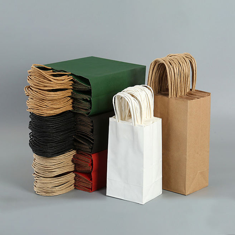Eco-friendly Recycled Brown Handle Kraft Paper Bags Luxury Custom Food Takeaway & Gift Craft Packaging With Custom logo