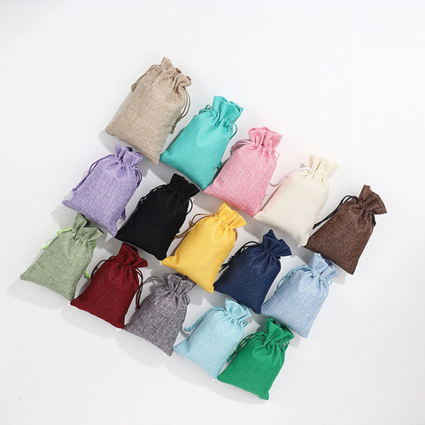 Custom Color Linen Bag Pouch Organic Small Linen Bags Packaging Cotton Drawstring Muslin Jewelry Bag with Logo