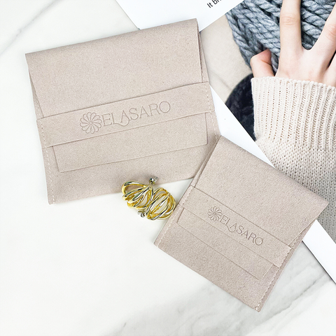 Custom Low MOQ Luxury Fold Small Suede Velvet Gift Envelop Pouch with Leather Drawstring Fashion Jewelry Bag