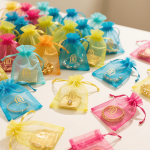 Wholesale Custom Printed Large Organza Jewelry Gift Bags Recyclable Drawstring Pouches for Weddings