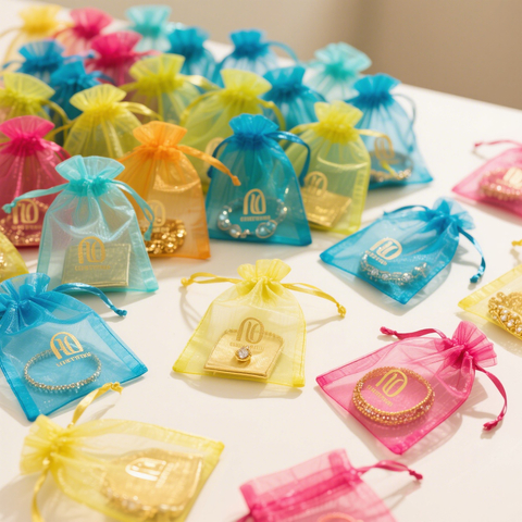Wholesale Custom Printed Large Organza Jewelry Gift Bags Recyclable Drawstring Pouches for Weddings