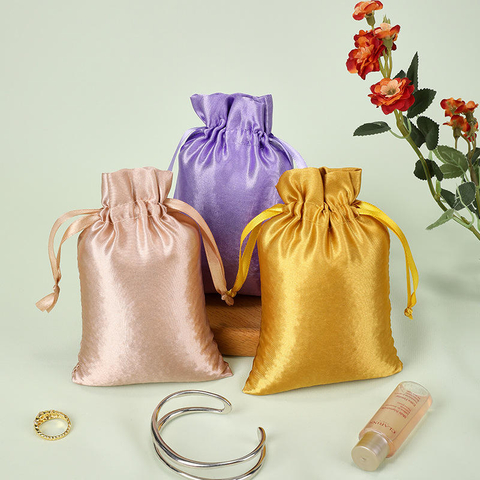 Wholesale Custom Printing Jewelry Dust Bag Satin Bags for Jewelry Satin Silk Drawstring Gift Bag for Cosmetic