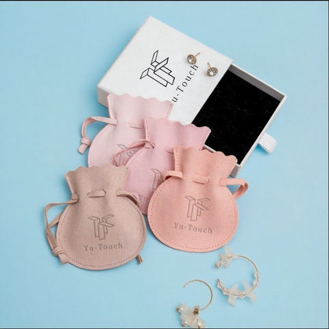 Luxury Custom Logo Jewelry Drawstring Pouch Microfiber Packaging Bag Round Microfiber Jewelry Pouch Jewelry Packaging Box