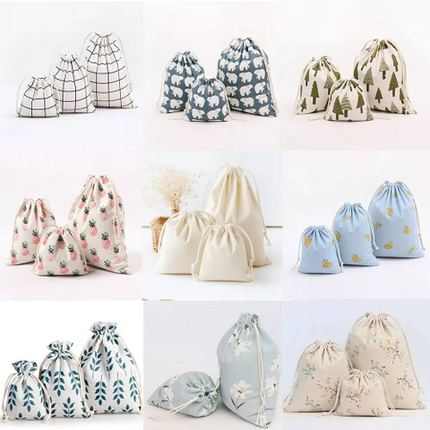 Custom Drawstring Cotton Packing Bags for Underwear Candy Coffee Food Shoes Jewelry Dust Cotton Bags for Packaging Promotion
