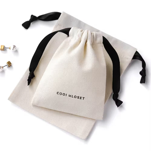 Custom Logo Organic Cotton Canvas Drawstring Bag Silk Screen Print Small Handbags Dust Cover for Clothes Shopping Organic Cotton
