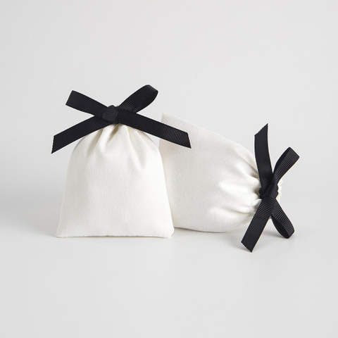 Wholesale Custom Logo White Earring Cellphone Cotton Bag With Ribbed Band Makeup Linen Jewelry Cotton Pouch Packaging