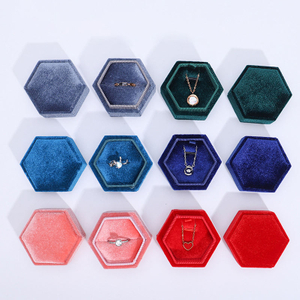 Soft Candy Color Velvet Jewelry Box Fashionable Hexagon Pendant Earrings Necklace Wedding Ring Storage Packaging Gift Girls