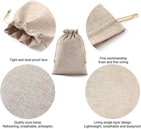 Eco-friendly Custom Cotton Jute Jewelry Pouch Small Hemp Linen Drawstring Sacks with Burlap Logo Printed Jewelry Bag Comb Gifts