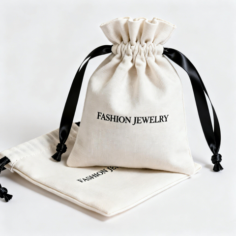 Recyclable Custom Print Logo Cotton Ring Jewelry Pouch Small Canvas Muslin Gift Drawstring Bag for Personal Care