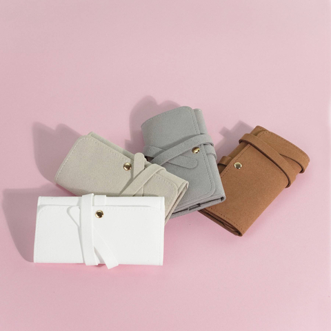 High Quality Custom Logo Microfiber Storage Bag Foldable Roll Organizer Necklaces Earrings Rings Travel-friendly Pouches