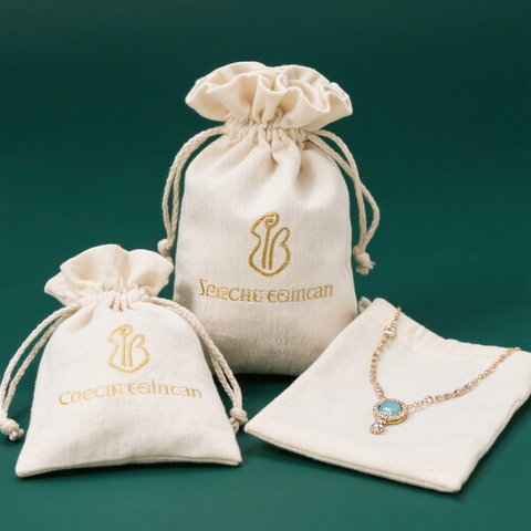 Cotton Jewelry Bag and Pouch Collection with Custom Logo Option for Drawstring Closure and Ruffle Edge Gift Packaging
