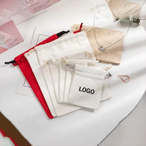 Custom Logo Printed Canvas Cotton Drawstring Packaging Pouch Recycled Dust Protection Bag Shoes Clothes Jewelry Handbags Gifts