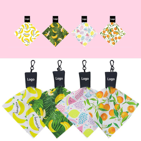 Custom Print Logo Portable Microfiber Glasses Cleaning Cloth Watch Lens Sunglasses Cloth Clip Key Chain Microfiber Glass Cloth