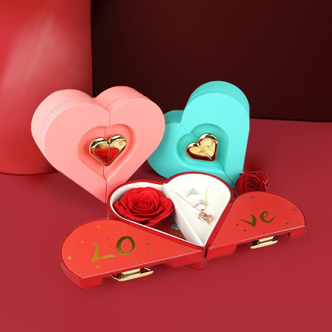Double Open Love Jewelry Box for Ring & Necklace Storage Valentine's Day Gift Cases Paper Lipstick Gift Box