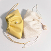 Custom Emboss Lady PU Leather Drawstring Cosmetic Pouch Beige Yellow Luxury Makeup Gift Shopping Dust Leather Bag