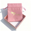 Luxury Brand Jewelry Packing Custom Printing Logo Pink Velvet Jewelry Bag Suede Velvet Drawstring Pouch Dust Bag