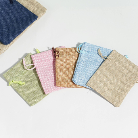 Custom Print Biodegradable Linen & Cotton Jute Bag Drawstring Jewelry Gift Sack for Soap Packaging with Custom Logo