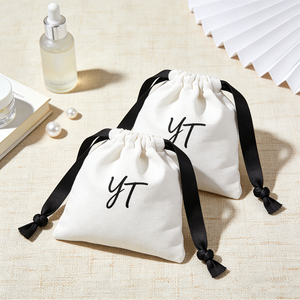 Custom Logo Printed Recyclable Small Twill Cotton Screen Printing Cotton Drawstring Pouch Jewelry Bag for Ring Glasses Earrings