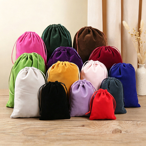 Recyclable Natural Cotton Velvet Pouch Bags for Jewelry Wedding & Party Favors Candy Gifts Custom Velvet Drawstring Bag