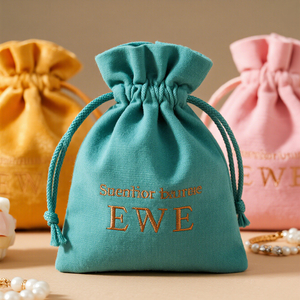 Custom Logo Printed Cotton Gift Jewelry Storage Organic Canvas Cloth Fabric Cotton Small Drawstring Dust Pouch Bag