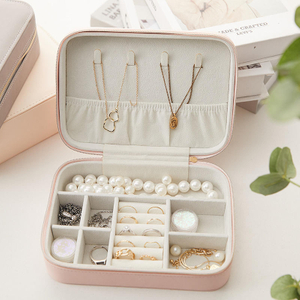 Portable Luxury Jewelry Case with Zipper for Earrings Rings Necklaces Travel Organizer Jewelry Box