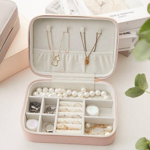 Portable Luxury Jewelry Case with Zipper for Earrings Rings Necklaces Travel Organizer Jewelry Box