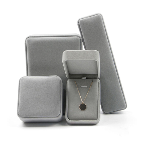 High End Quality Gray Grey Velvet Necklace Earring Ring Jewelry Packaging Box Flannel Ornament Gift Velvet Storage Jewellery Box