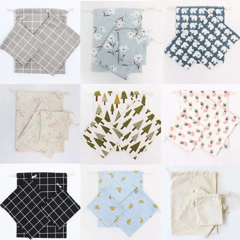 Custom Drawstring Cotton Packing Bags for Underwear Candy Coffee Food Shoes Jewelry Dust Cotton Bags for Packaging Promotion