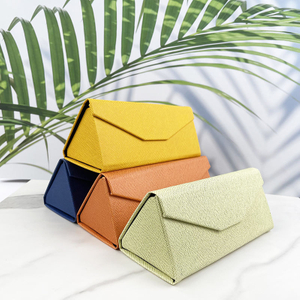 Customized Personalized Hard Pu Leather Folded Foldable Triangle Spectacle Case Glasses Sunglasses Eyewear Case Box