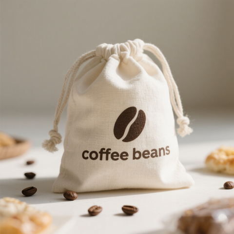 Organic Cotton Muslin Drawstring Bag for Coffee Beans and Food Packaging Custom Printed Logo Reusable Cotton Pouch