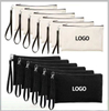 Custom Cotton Canvas Chain Pencil Bag Student Drawing Stationery Bag Black White Cotton Storage Hook Rope Makeup Bag Pouch