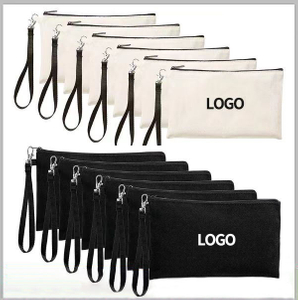 Custom Cotton Canvas Chain Pencil Bag Student Drawing Stationery Bag Black White Cotton Storage Hook Rope Makeup Bag Pouch