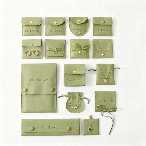 Customized Super Microfiber Green Jewelry Pouch Custom Ring Necklace Jewelry Packaging Jewellery Pouch Jewelry Packaging Bag