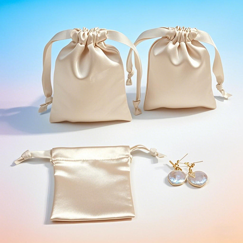 Luxury Gold Soft Small Perfume Silk Gift Fabric Pouch Packaging Custom Printed Logo Satin Dust Jewelry Drawstring Bag