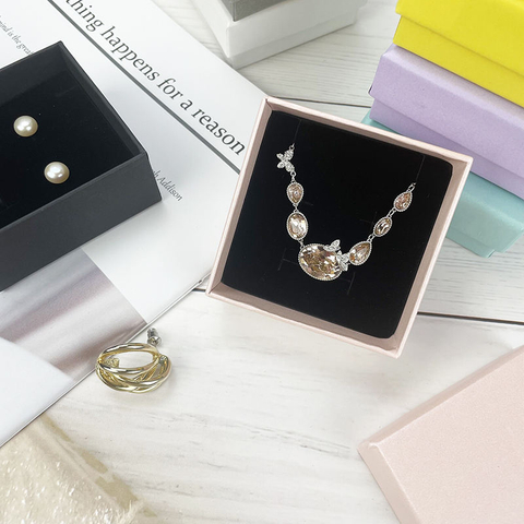 Custom Logo Travel Jewelry Case Square Pattern Storage Ring Earring Jewelry Box with Cardboard Paper Lids
