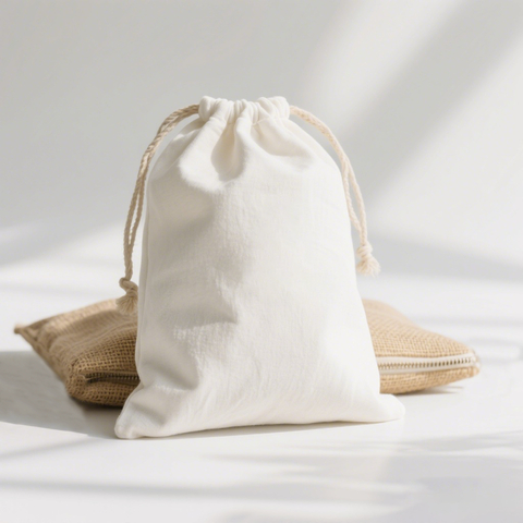 Wholesale Plain White Cotton Bag Custom Sizes Recycled Natural Jute Cotton Drawstring Bag with Zip for Packaging